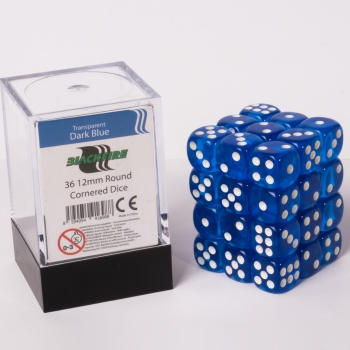 Blackfire Dice Cube – 12mm D6 36 Dice Set – Transparent Dark Blue
