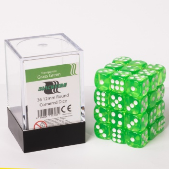 Blackfire Dice Cube – 12mm D6 36 Dice Set – Transparent Grass Green