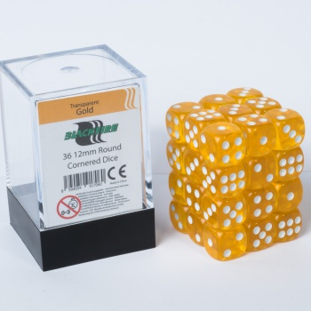 Blackfire Dice Cube – 12mm D6 36 Dice Set – Transparent Gold