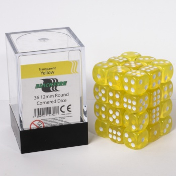 Blackfire Dice Cube – 12mm D6 36 Dice Set – Transparent Yellow