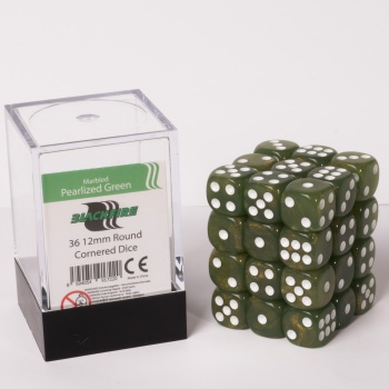 Blackfire Dice Cube – 12mm D6 36 Dice Set – Marbled Pearlized Green