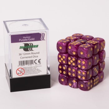 Blackfire Dice Cube – 12mm D6 36 Dice Set – Marbled Purple/Gold