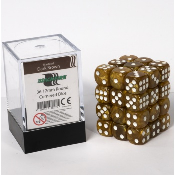 Blackfire Dice Cube – 12mm D6 36 Dice Set – Marbled Dark Brown