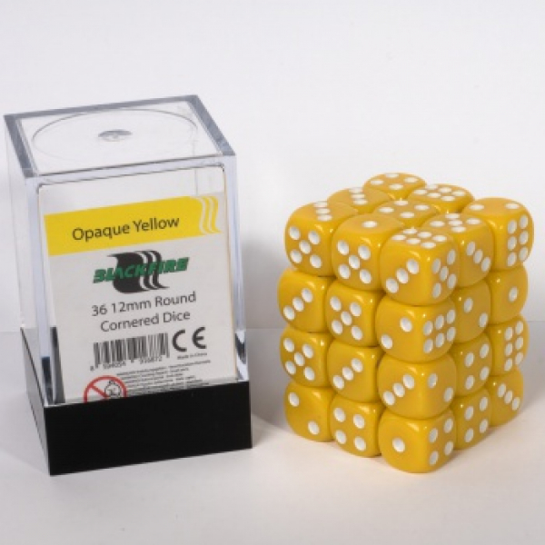 Blackfire Dice Cube – 12mm D6 36 Dice Set – Opaque Yellow