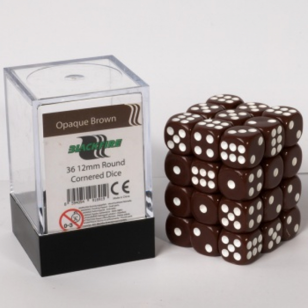 Blackfire Dice Cube – 12mm D6 36 Dice Set – Opaque Brown