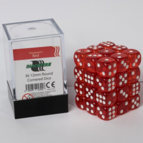 Blackfire Dice Cube – 12mm D6 36 Dice Set – Transparent Red