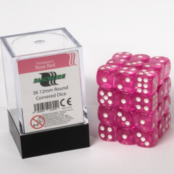 Blackfire Dice Cube – 12mm D6 36 Dice Set – Transparent Rose Red