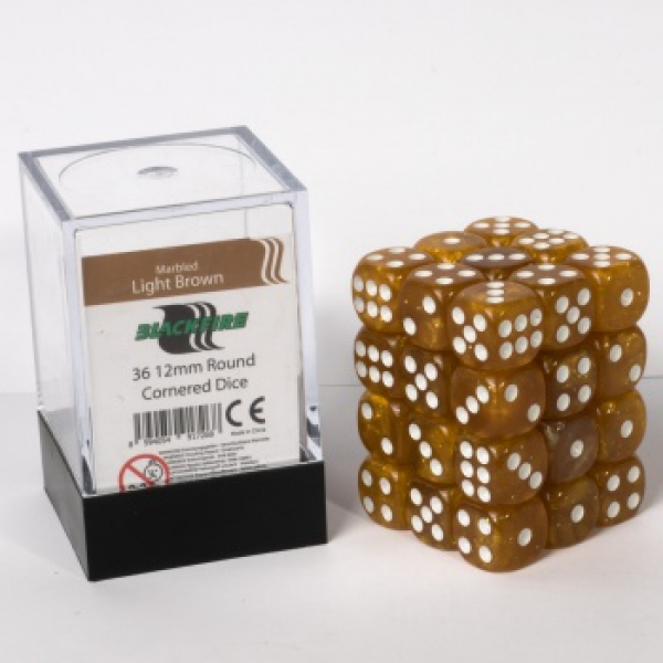 Blackfire Dice Cube – 12mm D6 36 Dice Set – Marbled Light Brown